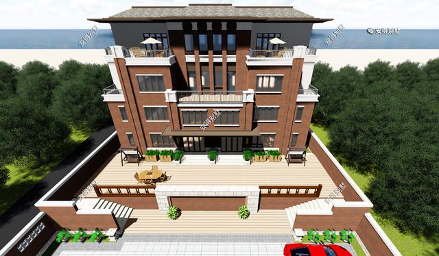 4層兄弟雙拼別墅設(shè)計(jì)圖，新中式建筑挑空大客廳設(shè)計(jì)，經(jīng)典霸氣！