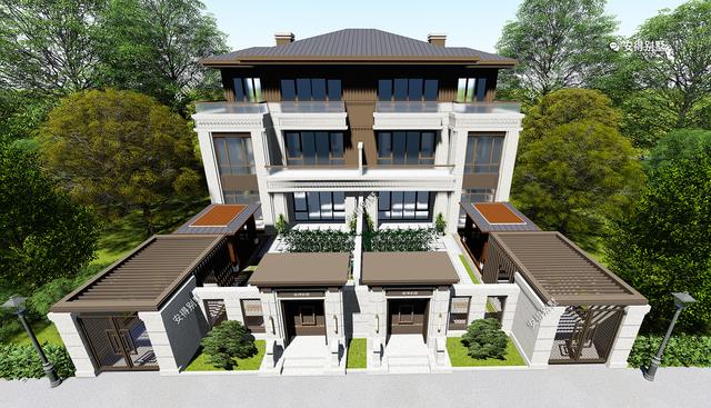 新中式的雙拼別墅設(shè)計(jì)圖，建筑造型盡顯高端，兄弟這樣建房才叫豪宅。