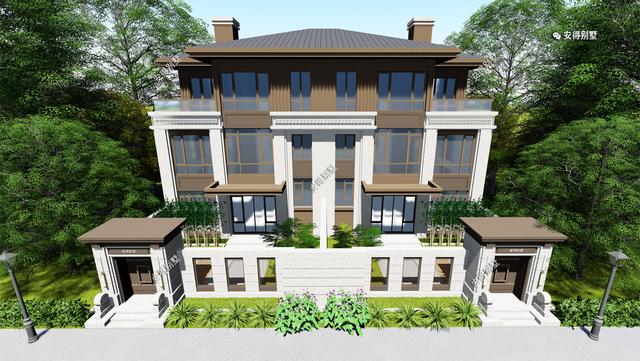 新中式的雙拼別墅設(shè)計(jì)圖，建筑造型盡顯高端，兄弟這樣建房才叫豪宅。