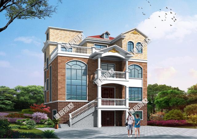 三層別墅設(shè)計(jì)圖，12.8x15.1帶架空層，室外樓梯全村第一家！