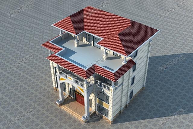 四層農(nóng)村獨(dú)棟別墅設(shè)計圖，15X14.2米旋轉(zhuǎn)樓梯+挑空客廳+神臺