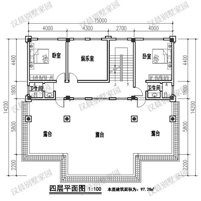 四層農(nóng)村獨(dú)棟別墅設(shè)計圖，15X14.2米旋轉(zhuǎn)樓梯+挑空客廳+神臺