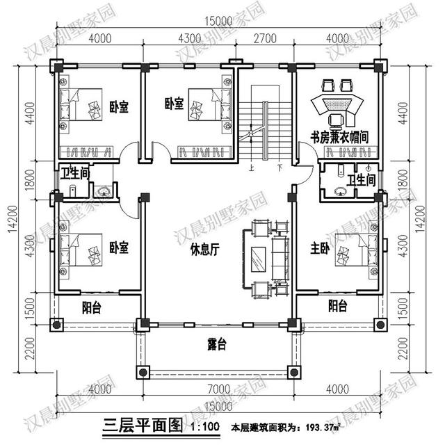 四層農(nóng)村獨(dú)棟別墅設(shè)計圖，15X14.2米旋轉(zhuǎn)樓梯+挑空客廳+神臺
