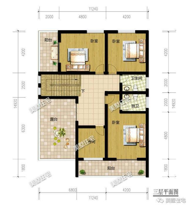 農(nóng)村11×13米現(xiàn)代別墅設計圖，150平設6室2廳附上室內裝修圖