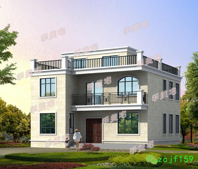 簡(jiǎn)單實(shí)用農(nóng)村二層自建房住宅設(shè)計(jì)效果圖，平屋頂設(shè)計(jì)，符合農(nóng)村生活習(xí)慣