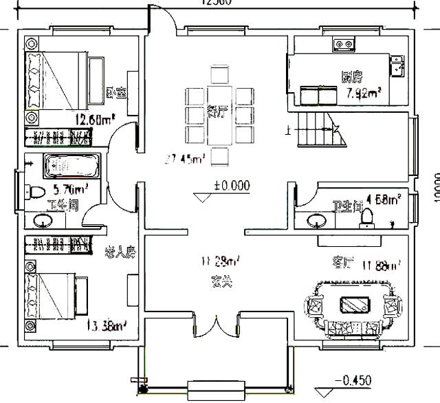 簡(jiǎn)單實(shí)用農(nóng)村二層自建房住宅設(shè)計(jì)效果圖，平屋頂設(shè)計(jì)，符合農(nóng)村生活習(xí)慣