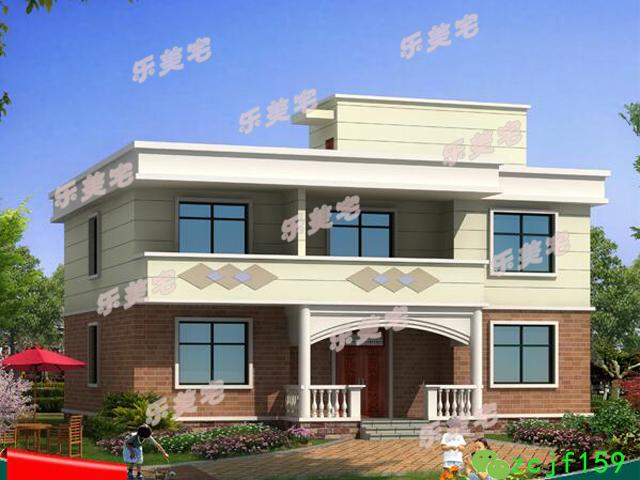 簡(jiǎn)單實(shí)用農(nóng)村二層自建房住宅設(shè)計(jì)效果圖，平屋頂設(shè)計(jì)，符合農(nóng)村生活習(xí)慣