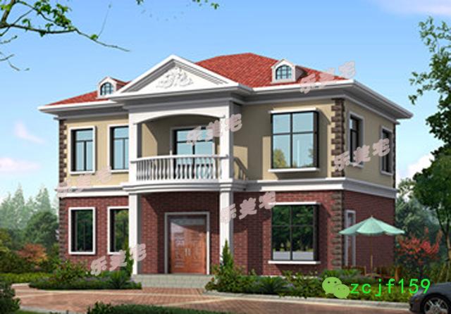 新農(nóng)村二層別墅設(shè)計圖效果圖，外觀時尚大方，層次分明，大坡度房屋頂