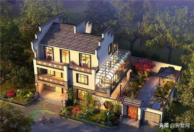 三層中式徽派別墅設(shè)計圖，別墅空間大，滿足一家人的居住，美到拉仇恨