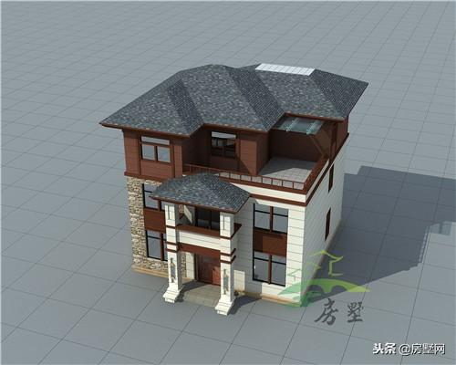 農(nóng)村中式別墅設(shè)計(jì)圖，外觀造型古樸大方，色彩清新淡雅