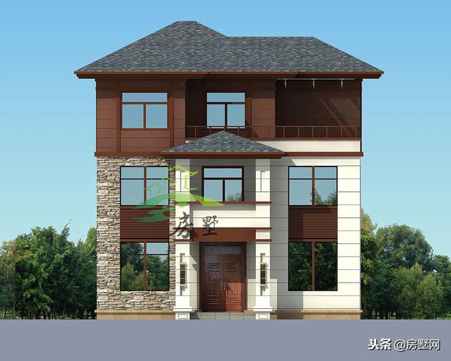 農(nóng)村中式別墅設(shè)計(jì)圖，外觀造型古樸大方，色彩清新淡雅