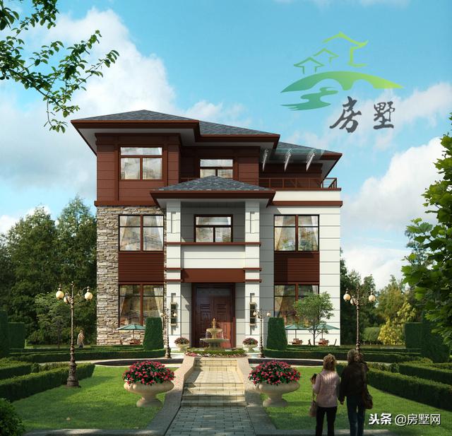 農(nóng)村中式別墅設(shè)計(jì)圖，外觀造型古樸大方，色彩清新淡雅