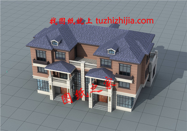 新款農村三層雙拼聯(lián)體別墅戶型圖，客廳中空，單戶120平米左右