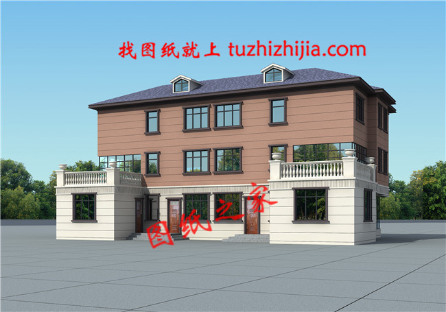 新款農村三層雙拼聯(lián)體別墅戶型圖，客廳中空，單戶120平米左右