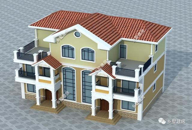 簡(jiǎn)歐風(fēng)農(nóng)村雙拼自建房設(shè)計(jì)圖，客廳挑空，時(shí)尚又大氣