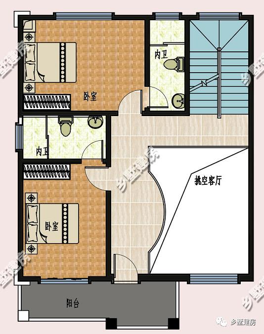 簡(jiǎn)歐風(fēng)農(nóng)村雙拼自建房設(shè)計(jì)圖，客廳挑空，時(shí)尚又大氣