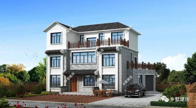 帶車庫的三層別墅設(shè)計圖，采光好，美觀實用