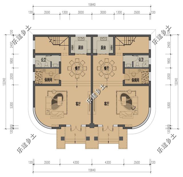 歐式雙拼三層別墅設(shè)計(jì)圖，結(jié)構(gòu)清晰合理，居住舒適
