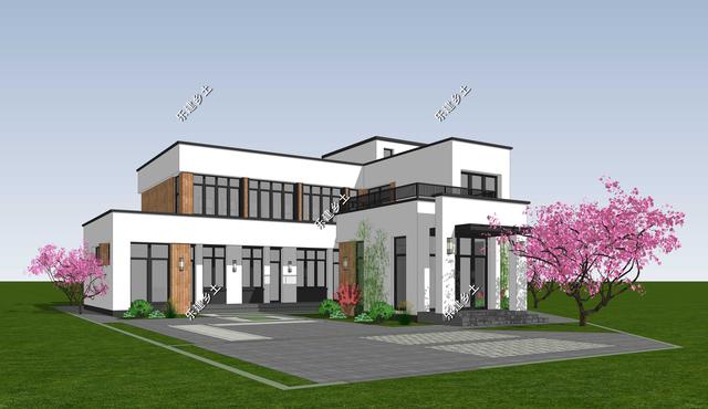 現(xiàn)代風格別墅設(shè)計圖，簡約時尚，干凈利落，顯現(xiàn)清新自然氛圍