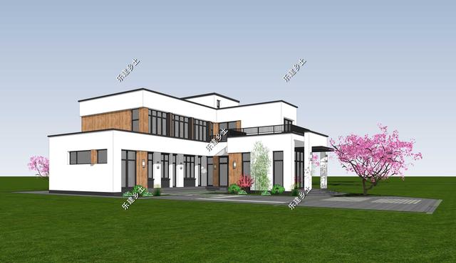 現(xiàn)代風格別墅設(shè)計圖，簡約時尚，干凈利落，顯現(xiàn)清新自然氛圍