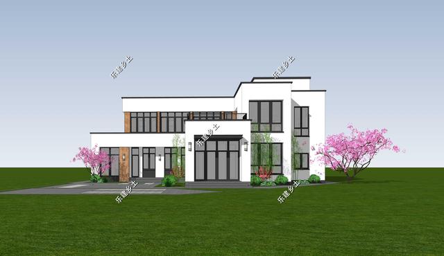 現(xiàn)代風格別墅設(shè)計圖，簡約時尚，干凈利落，顯現(xiàn)清新自然氛圍