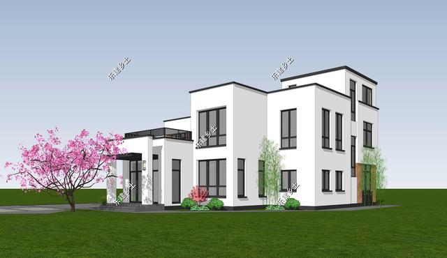 現(xiàn)代風格別墅設(shè)計圖，簡約時尚，干凈利落，顯現(xiàn)清新自然氛圍