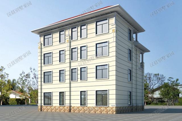 四層農(nóng)村獨棟別墅設(shè)計圖，左右對稱形式，很氣派