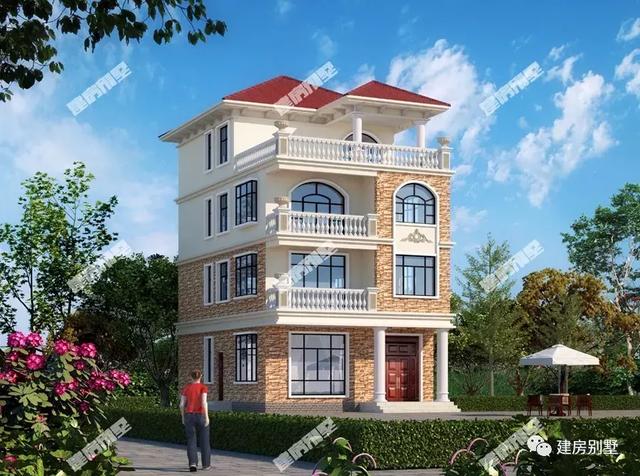 小面寬的兩棟四層鄉(xiāng)村別墅設計圖，第一棟最多能住三戶人家