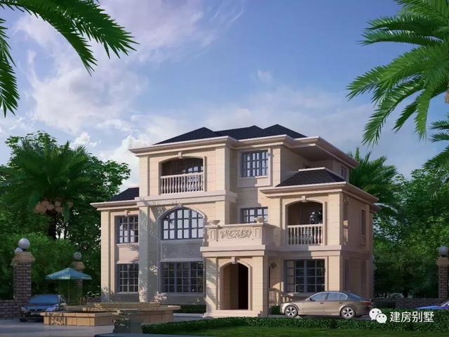 兩棟歐式風(fēng)格農(nóng)村豪華別墅設(shè)計(jì)圖，客廳挑空，戶(hù)型通透