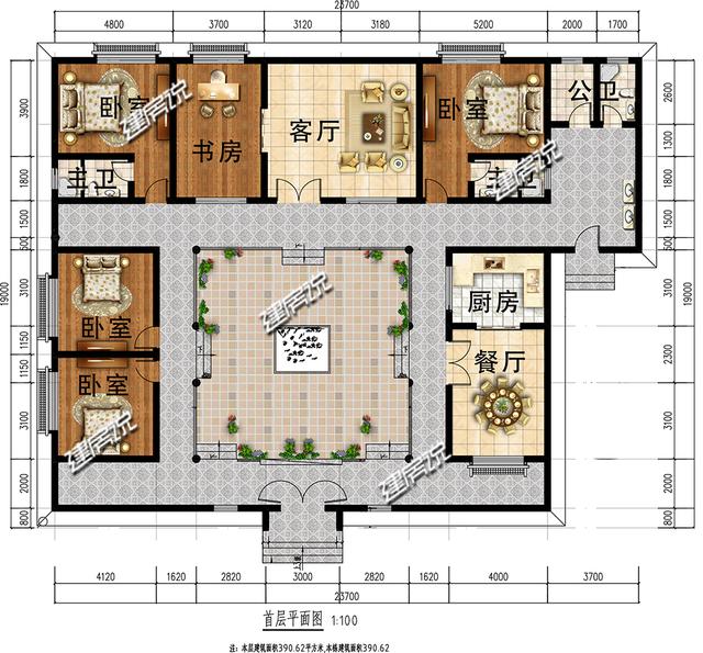中國最好看中式四合院別墅設(shè)計圖，占地方正，四平八穩(wěn)，左右對稱