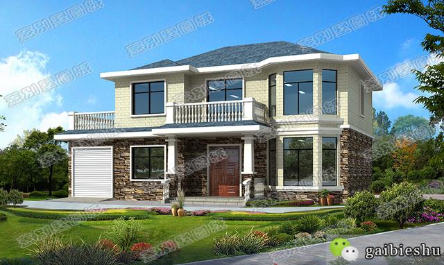 帶車庫二層別墅設(shè)計(jì)圖，設(shè)計(jì)富有立體感，滿足大部分農(nóng)村家庭的住房需求