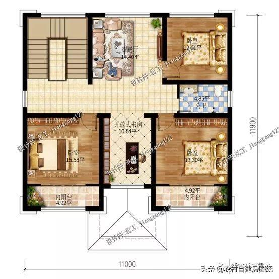 4款11×12米三層農(nóng)村別墅，第2款比較普通，但是卻勝在經(jīng)濟(jì)實(shí)用。