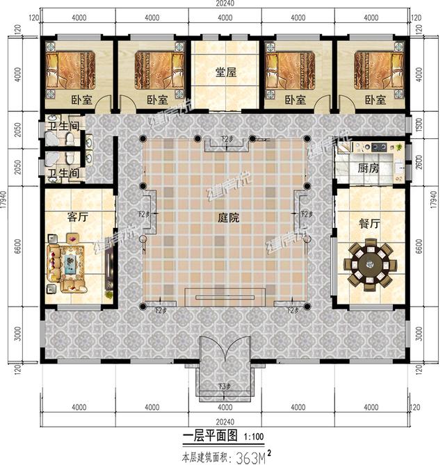 農(nóng)村一層四合院別墅設(shè)計(jì)圖，單家獨(dú)院反而彌足珍貴！