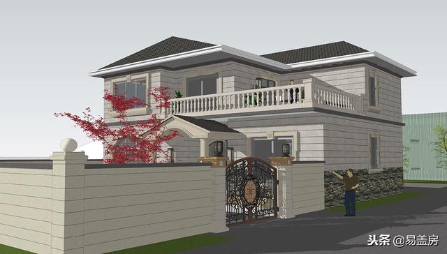 二層歐式別墅自建房，造價44萬，帶有庭院露臺，農(nóng)村自建劃算！