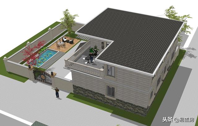 二層歐式別墅自建房，造價44萬，帶有庭院露臺，農(nóng)村自建劃算！