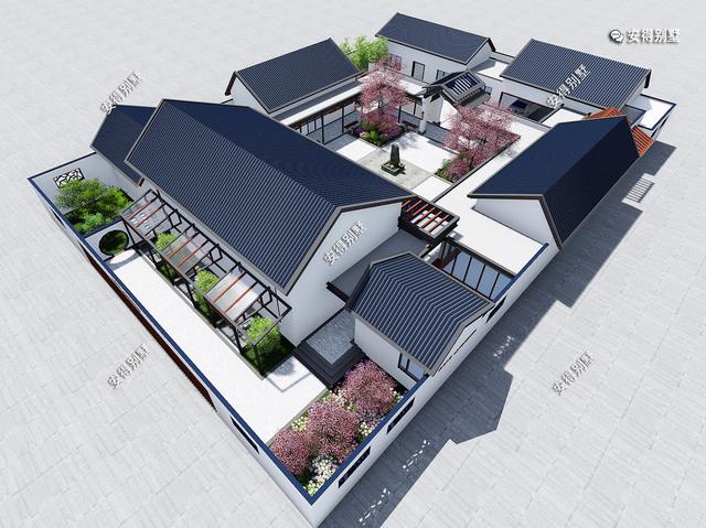 獨(dú)棟一層新中式四合院設(shè)計(jì)圖，既可以居家又可以民宿，一級(jí)贊。