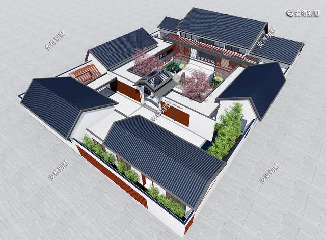 獨(dú)棟一層新中式四合院設(shè)計(jì)圖，既可以居家又可以民宿，一級(jí)贊。