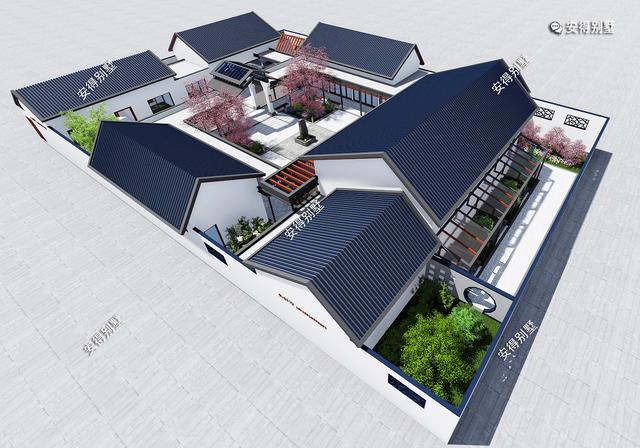 獨(dú)棟一層新中式四合院設(shè)計(jì)圖，既可以居家又可以民宿，一級(jí)贊。