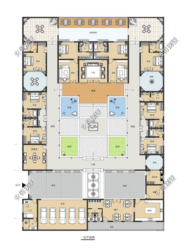 獨(dú)棟一層新中式四合院設(shè)計(jì)圖，既可以居家又可以民宿，一級(jí)贊。
