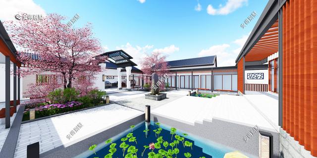 獨(dú)棟一層新中式四合院設(shè)計(jì)圖，既可以居家又可以民宿，一級(jí)贊。