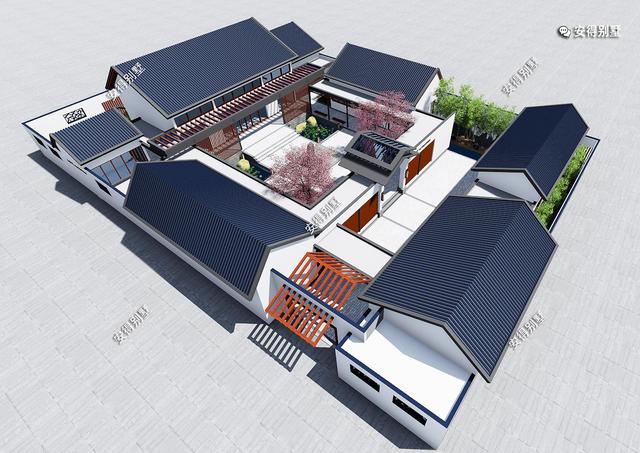 獨(dú)棟一層新中式四合院設(shè)計(jì)圖，既可以居家又可以民宿，一級(jí)贊。