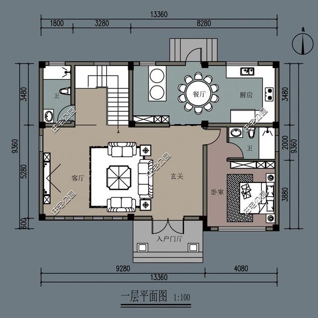 占地面積134平的三層別墅自建房，設(shè)計了6間臥室，足以滿足家人生活。