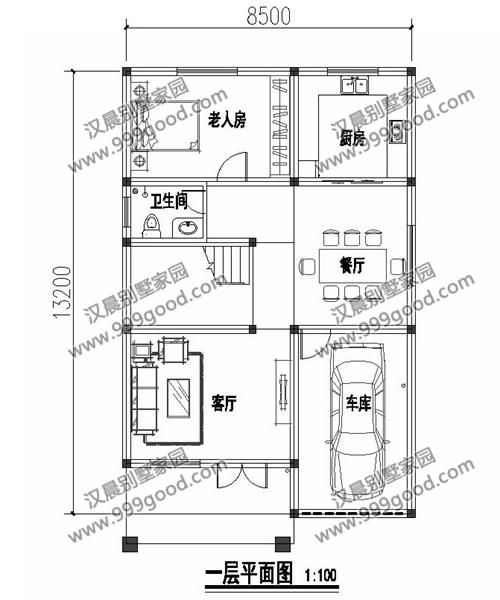 一側無窗的農村四層別墅設計圖，帶車庫和大露臺，漂亮極了。