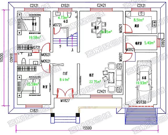 二層農(nóng)村歐式別墅設(shè)計圖，帶鍋爐房和車庫，造價30萬以內(nèi)，適合農(nóng)村自建。