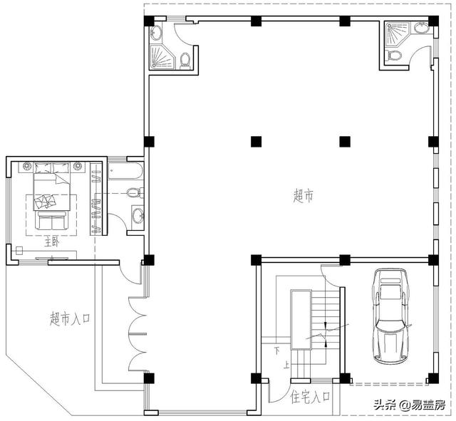 占地216平二層別墅設計圖，一層超市二層自住 單獨分區(qū)有儲存空間和車庫