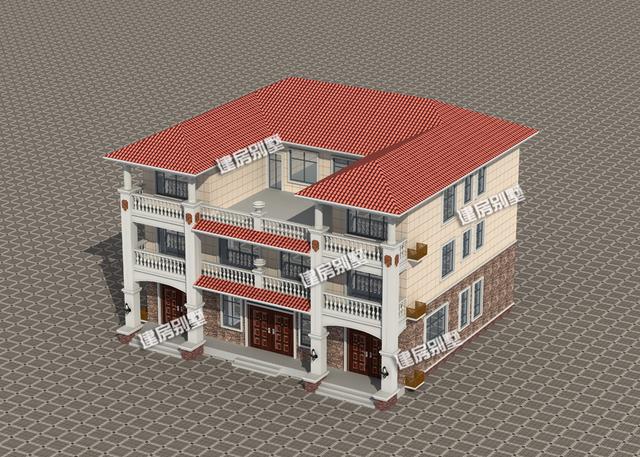 占地230平三層雙拼別墅設(shè)計(jì)圖，共用超大空間堂屋，單戶8間臥室。