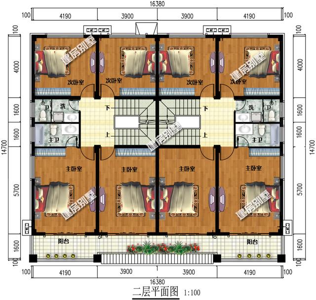 占地230平三層雙拼別墅設(shè)計(jì)圖，共用超大空間堂屋，單戶8間臥室。