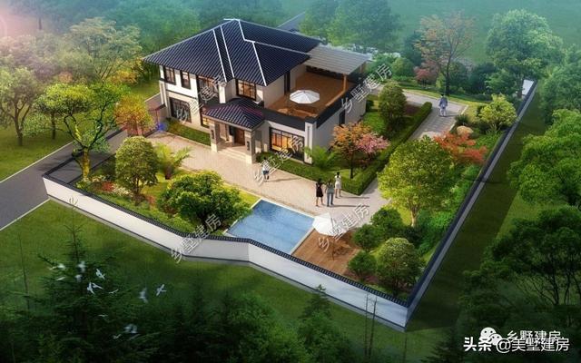 占地213平農(nóng)村二層小樓設(shè)計圖，帶露天泳池和大露臺，這樣的設(shè)計人人都喜歡。