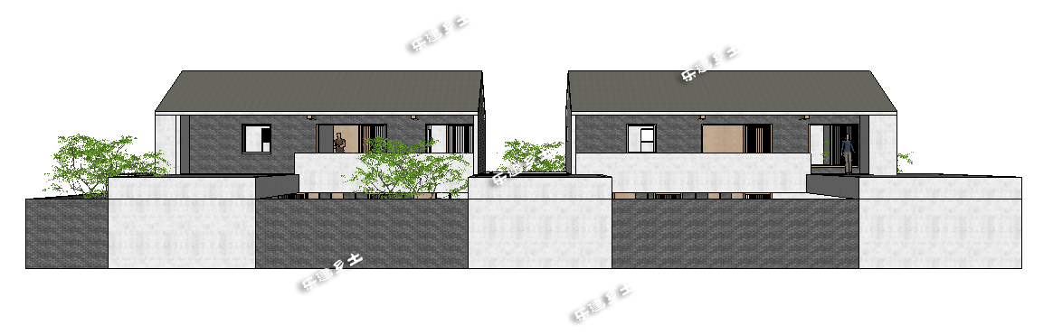 簡約現(xiàn)代二層住宅設(shè)計圖，造型端莊質(zhì)樸，多露臺，多庭院
