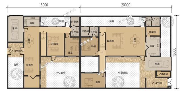 簡約現(xiàn)代二層住宅設(shè)計圖，造型端莊質(zhì)樸，多露臺，多庭院